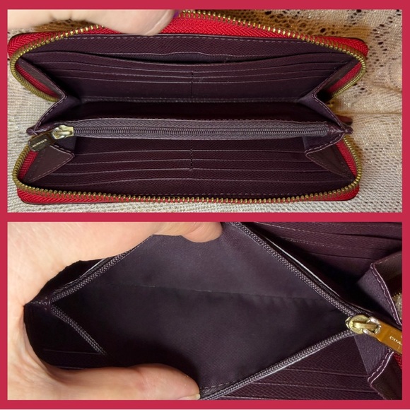 Coach Zip Around Wallet Leather Colorblock Pink & Red  Accordion Women's Wallet - Picture 8 of 11